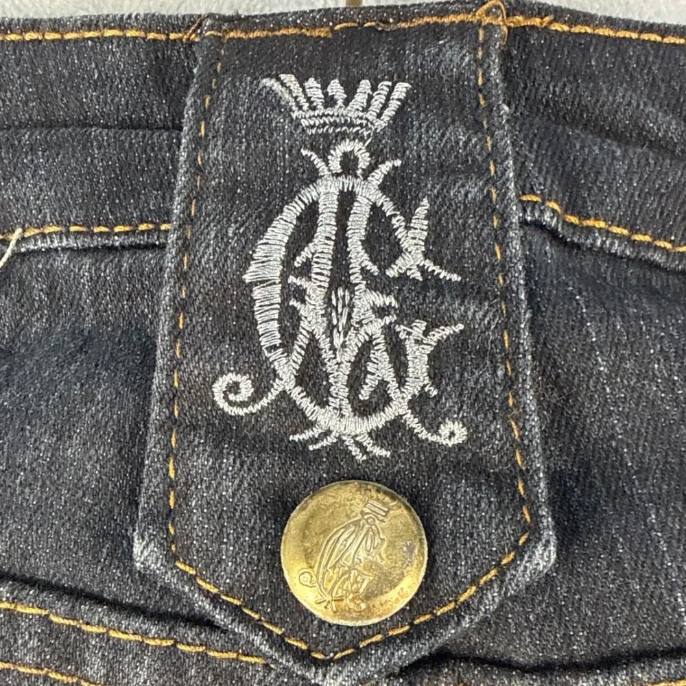 Christian Audigier Jeans Mens 31x34 Straight Dark Wash Embroidered Tattoo EUC